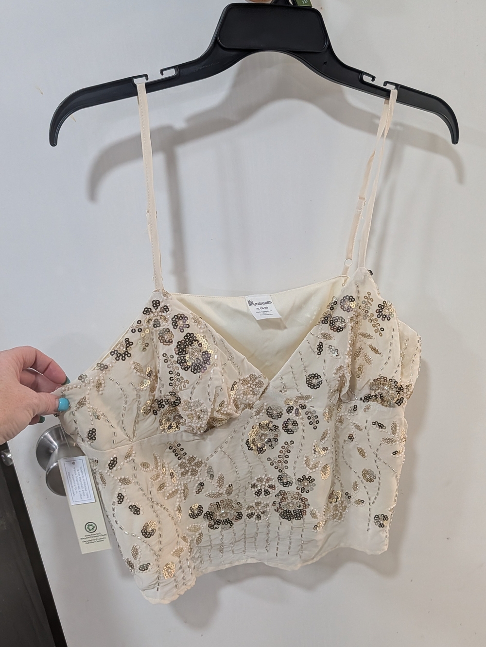 No Boundaries Cream Sequin Floral Embellished Cami